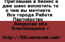 Приглашаю в бизнес и даю шанс воплотить то, о чем вы мечтаете!  - Все города Работа » Партнёрство   . Амурская обл.,Благовещенск г.